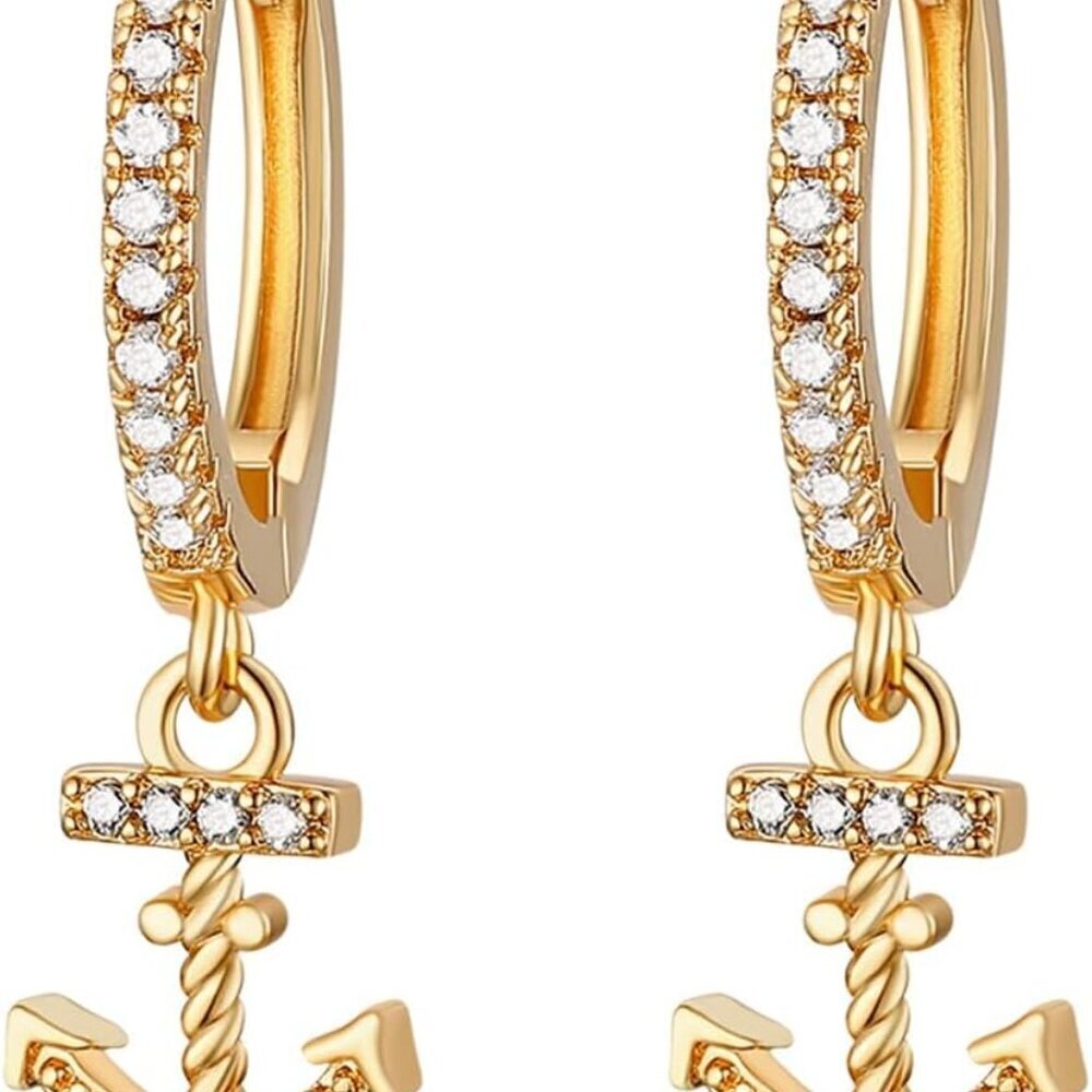 Anchor Dangle Earrings Gold Plated Cubic Zirconia Jewelry Gifts Women